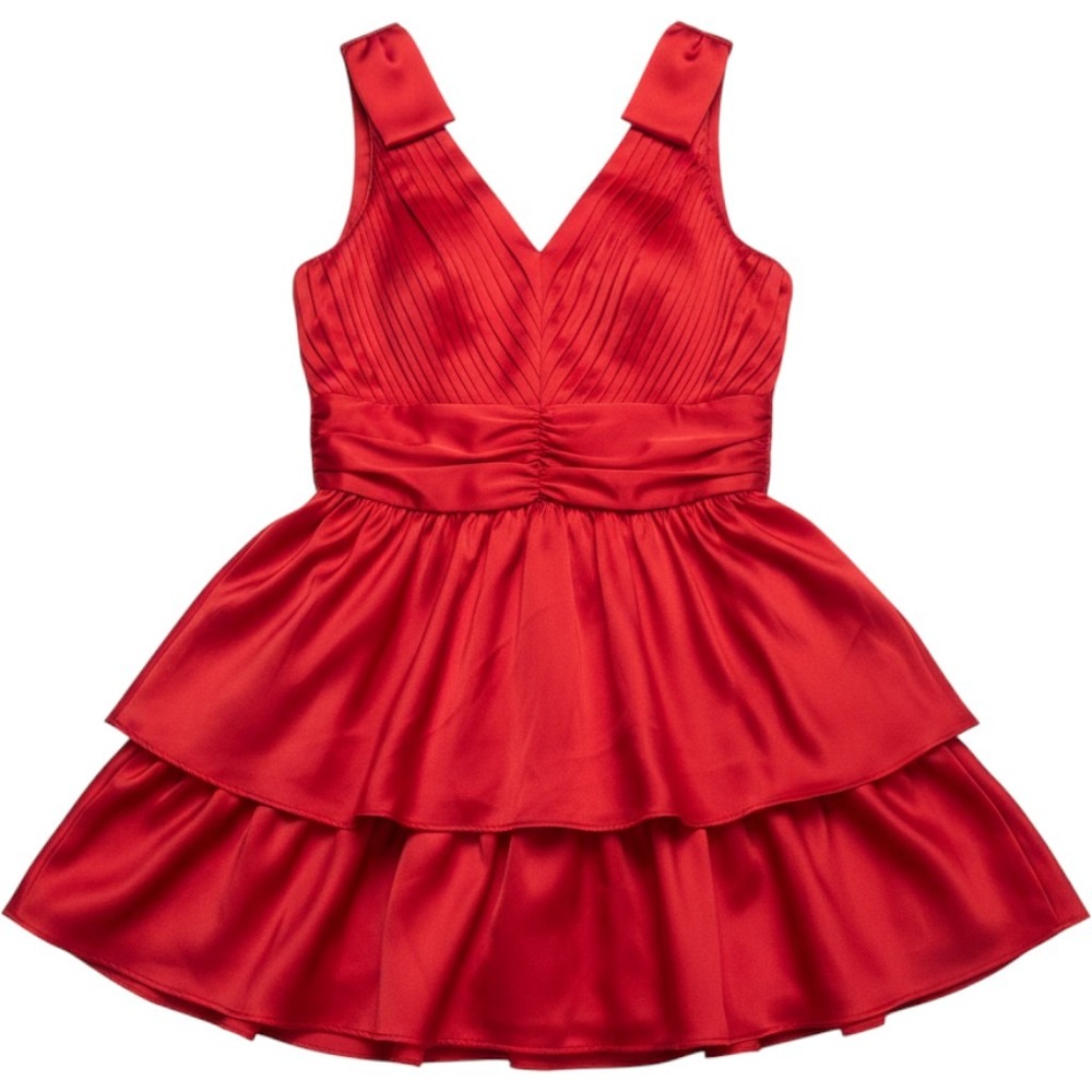 Kensie Red Satin Pleated V-Neck Tiered Fit and Flare Cocktail Dress Womens 16
